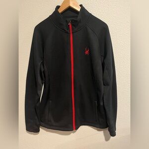 Spyder Mens Constant Stellar Fleece Core Zip Up Jacket Black Red Large Like New